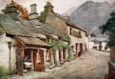 The Old Butcher's Shop, Coniston Village, orijinal suluboya baskı portföyünden, c.1920 by Alfred Heaton Cooper