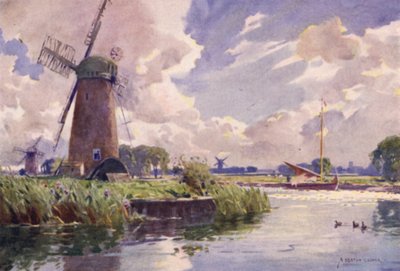 Thurne, Norfolk'taki yel değirmenleri by Alfred Heaton Cooper