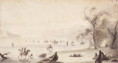 Platte Boyunca Boğa Gezintisi, 1837 dolayları (kağıt üzerine çizim) by Alfred Jacob Miller