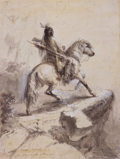 Crow Indian on Lookout, 1837 dolayları (kalem ve mürekkep, yıkama ve kağıt üzerine guaj boya) by Alfred Jacob Miller