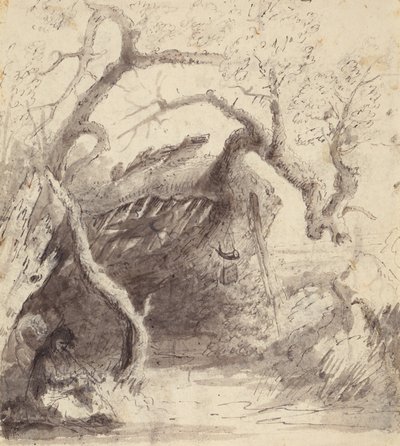 Indian Cabin on the Platte, 1837 dolayları (kalem ve mürekkep ve kağıt üzerinde yıkama) by Alfred Jacob Miller