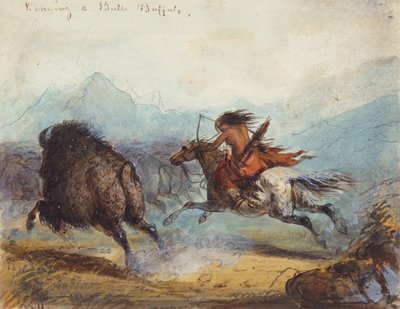 Bufalo Koşan Hintli Kadın, 1858-60 dolayları (kağıt üzerine suluboya) by Alfred Jacob Miller