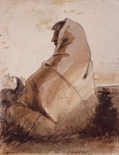 Bir Buffalo Kafatası Tarafından İşaretlenmiş Bir Mezar Üzerinde Kızılderili Yası, 1837 dolayları (kalem, tükenmez kalem ve mürekkep ve kağıt üzerinde yıkama) by Alfred Jacob Miller