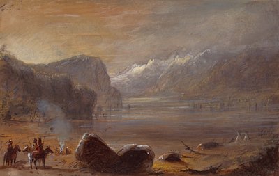 Lake, Wind River Range, c.1837 (kağıt üzerine kurşun kalem, sulu boya ve guaj boya) by Alfred Jacob Miller