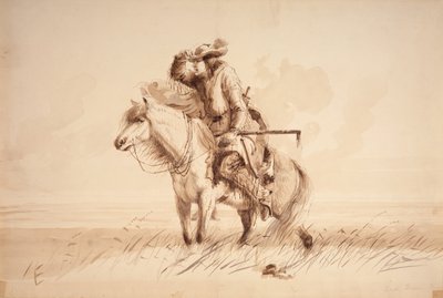 Lost Green Horn, c.1850 (kalem, tükenmez kalem ve mürekkep ve tuval üzerine yıkama) by Alfred Jacob Miller