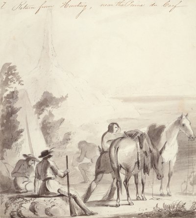 Avcılıktan Dönüş, c.1837 (kağıt tahtası üzerine yağlı boya) by Alfred Jacob Miller