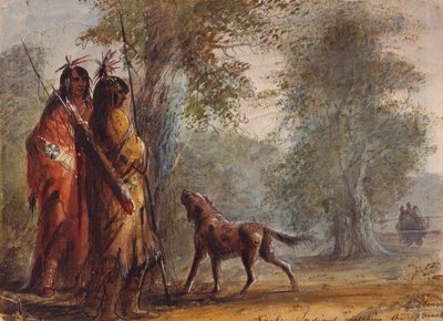 Kano Yaklaşımını İzleyen Yılan Kızılderilileri, 1837 dolayları (kağıt üzerine kurşun kalem, suluboya ve guaj boya) by Alfred Jacob Miller