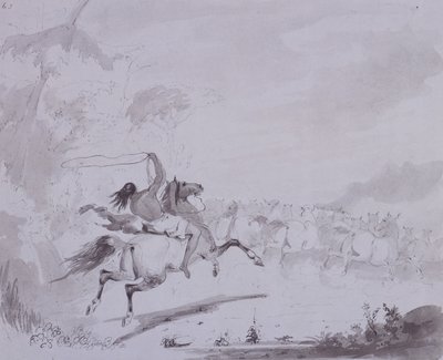 Kement Fırlatma, c.1837 (gri kart üzerine gri yıkamalı kalem ve mürekkep) by Alfred Jacob Miller