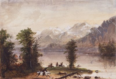 Wind River Dağları, c.1837 (kağıt üzerine kurşun kalem, suluboya ve guaj boya) by Alfred Jacob Miller