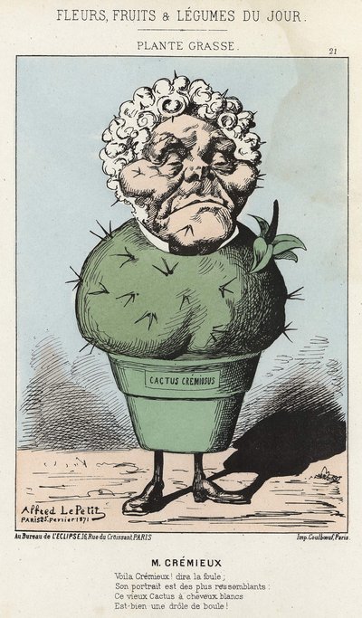 Grasse Tesisi: Adolphe Crémieux ile ilgili karikatür - hasta. 25/02/1871 tarihinden itibaren “Günün Çiçekleri, Meyveleri ve Sebzeleri” by Alfred Le Petit
