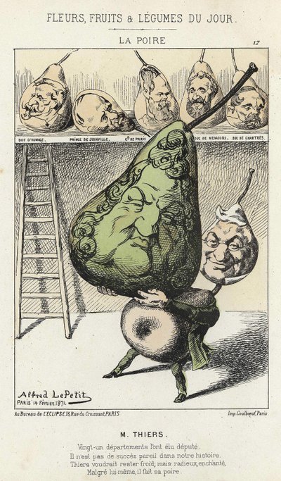 La Peire: Thiers Üzerine Karikatür - hasta. 14/02/1871, Alfred Le Petitty, “Günün Çiçekleri, Meyveleri ve Sebzeleri””nde. by Alfred Le Petit