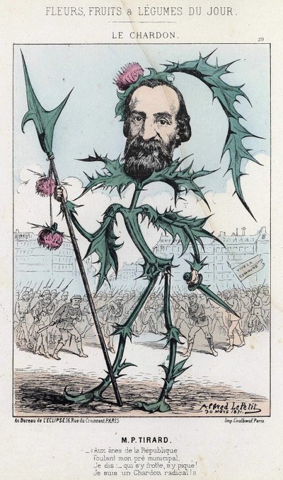 Le Thistle: P. Tirard hakkında karikatür - hasta. 30/03/1871 tarihinden itibaren ” Günün Çiçekleri, Meyveleri ve Sebzeleri” by Alfred Le Petit