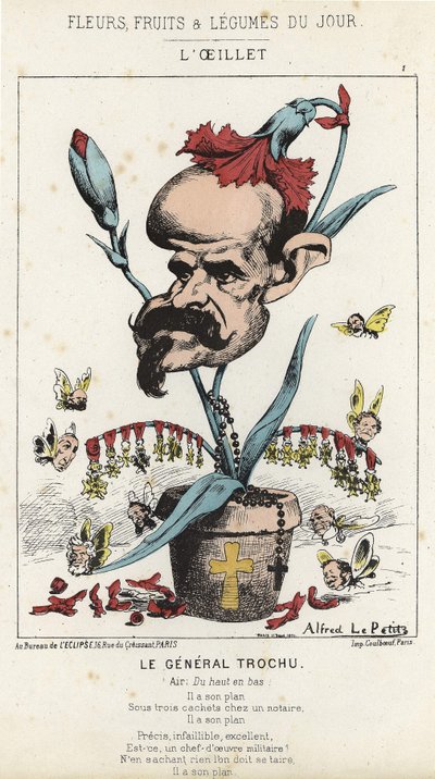 Karanfil: General Louis Jules Trochu (1815 - 1896) üzerine karikatür - hasta. 11/01/1871 tarihli “Günün Çiçekleri, Meyveleri ve Sebzeleri” by Alfred Le Petit