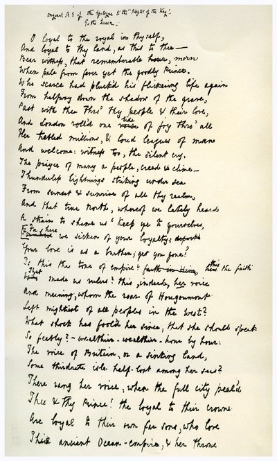 Kralın İdillerine Son Sözün orijinal el yazması, c1872. by Alfred Lord Tennyson