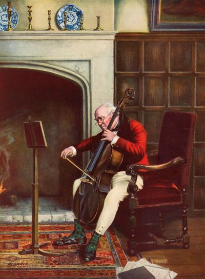 Zor Bir Geçit - ateşin önünde çello çalan adam (renkli taş) by Alfred Lyndon Grace