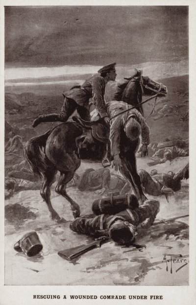 Ateş altında yaralı bir yoldaşı kurtarmak, Birinci Dünya Savaşı by Alfred Pearse