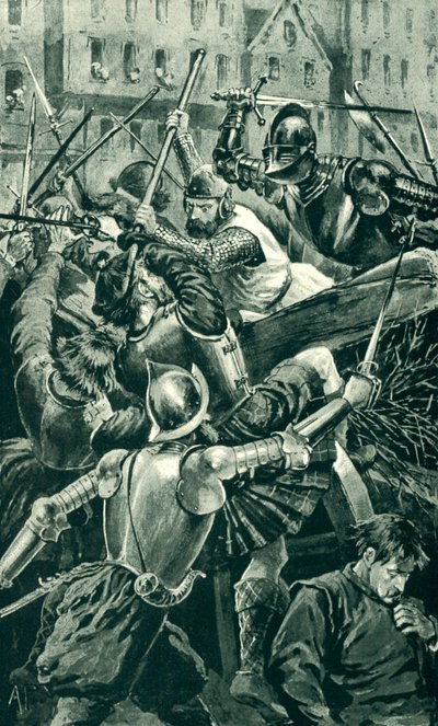 The Earl of Angus and his spearmen attacked by Sir Patrick Hamilton  by Alfred Pearse