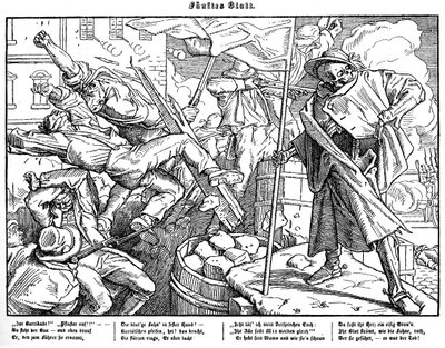 Totentanz 1848: Ölüm, devrimci vatandaşlara öncülük ediyor by Alfred Rethel