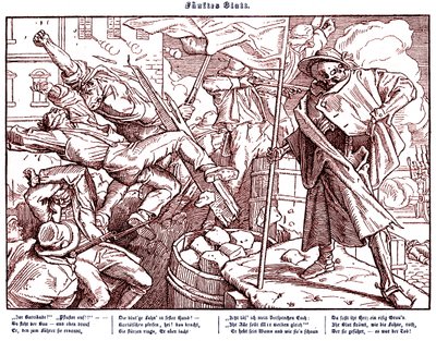 Totentanz 1848: Ölüm, devrimci vatandaşlara öncülük ediyor by Alfred Rethel