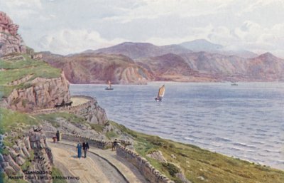 Llandudno, Marine Drive ve Galler Dağları (renkli taş baskı) by Alfred Robert Quinton