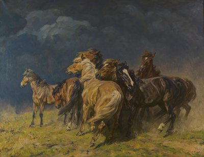 Şiddetli rüzgarda atlar by Alfred Roloff