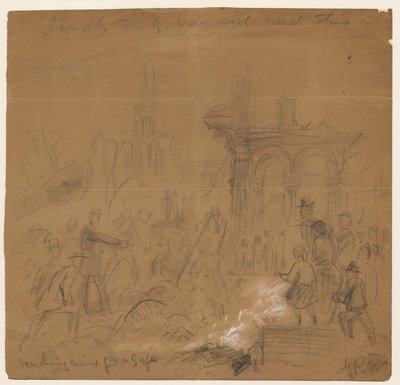 1871 Şikago Yangınından Sonra Bir Kasa İçin Harabeleri Aramak (kalem ve kağıt üzerinde tebeşir) by Alfred Rudolph Waud