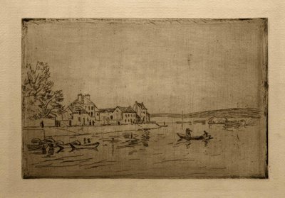 Loing Banks: Altı demirli kano by Alfred Sisley
