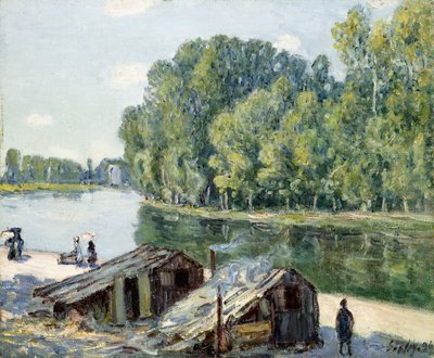 Canal du Loing boyunca kulübeler, güneş ışığının etkisi, 1896 by Alfred Sisley
