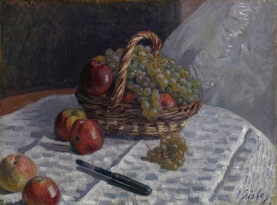 Sepet içinde elma ve üzüm. 1880-81 civarında by Alfred Sisley
