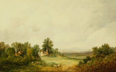 Ormanlık Bir Peyzajda Bir Kilisenin Yanında Koyun by Alfred Vickers