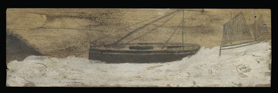 Dalgalı suda tekneler (panelde kalem ve yağ) by Alfred Wallis