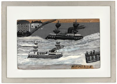 Savaş zamanında gambotlar (panelde yağ) (ayrıca bkz. 1074078) by Alfred Wallis