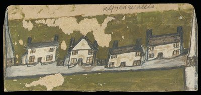 Sıra dört kulübe (kartta yağ ve kurşun kalem) by Alfred Wallis