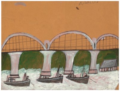 Saltash Köprüsü (kart üzerinde kurşun kalem ve yağ) by Alfred Wallis