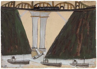 Saltash Köprüsü, c. 1930 (kart üzerinde kurşun kalem ve yağlı boya) by Alfred Wallis