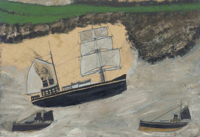 Üç vapur (gemide yağ ve kurşun kalem) by Alfred Wallis