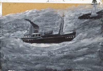 Trol ve İskele (kart üzerine yağ) by Alfred Wallis