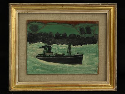 Cornish Sahili açıklarında trol teknesi, c.1928 by Alfred Wallis
