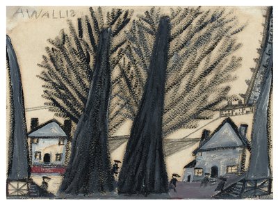İki ağaç (kart üzerinde kurşun kalem ve yağ) by Alfred Wallis