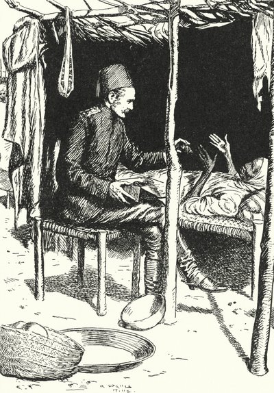 General Charles George Gordon ölmekte olan yaşlı bir Sudanlı kadına bakıyor by Alfred Wallis Mills