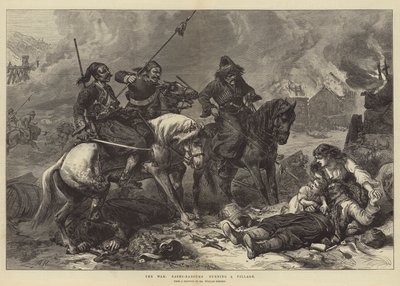 Savaş, Bashi-Bazuklar bir köyü yakıyor by Alfred William Hunt