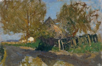 Ağaçların altında çiftliği olan köy sokağı by Alfred Zoff