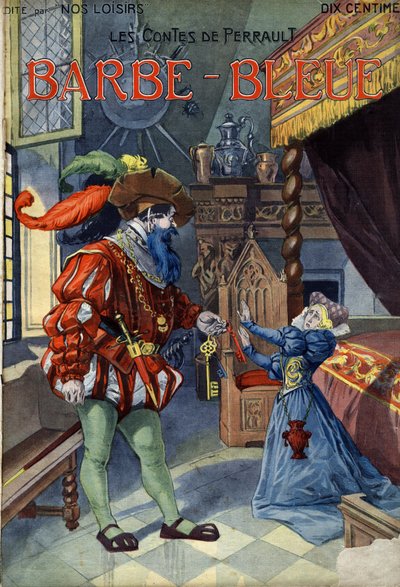 Bluebeard (Bluebeard), Conte, Charles Perrault (1628-1703). Vaccari ve Carrey'in 1910 civarında “” Les beaux tales” “Nos loisirs”” koleksiyonundaki illüstrasyonu. Özel koleksiyon. by Alfredo and Carrey Vaccari