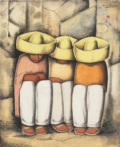 Dinlenen Kızılderililer, c.1935 (karttaki mizaç ve kömür) by Alfredo Ramos Martinez