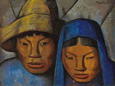 Mavili Çift; La pareja en azul, 1930 dolayları (gemideki petrol) by Alfredo Ramos Martinez