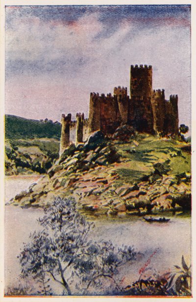 Almourol Kalesi, Portekiz (renkli lito) by Alfredo Roque Gameiro