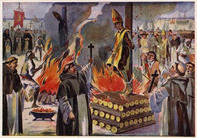 Portekiz Engizisyonu altında yakılarak infaz (renkli taş baskı) by Alfredo Roque Gameiro