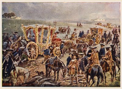 Portekiz Kralı V. John İspanya sınırına seyahat ediyor by Alfredo Roque Gameiro