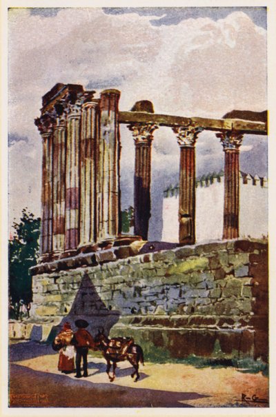 Diana Tapınağı, Evora, Portekiz (renkli lito) by Alfredo Roque Gameiro
