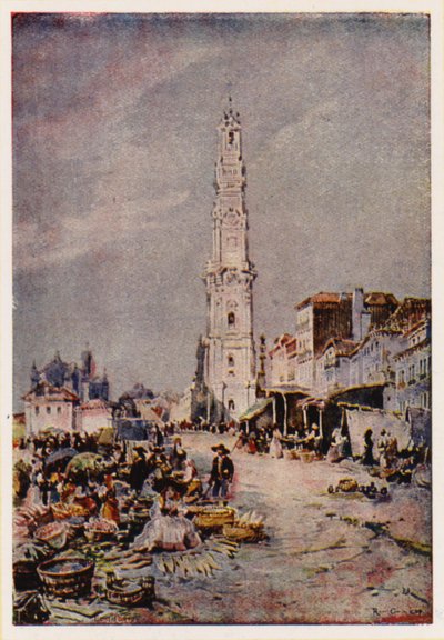 Clerigos Kulesi, Porto, Portekiz (renkli lito) by Alfredo Roque Gameiro